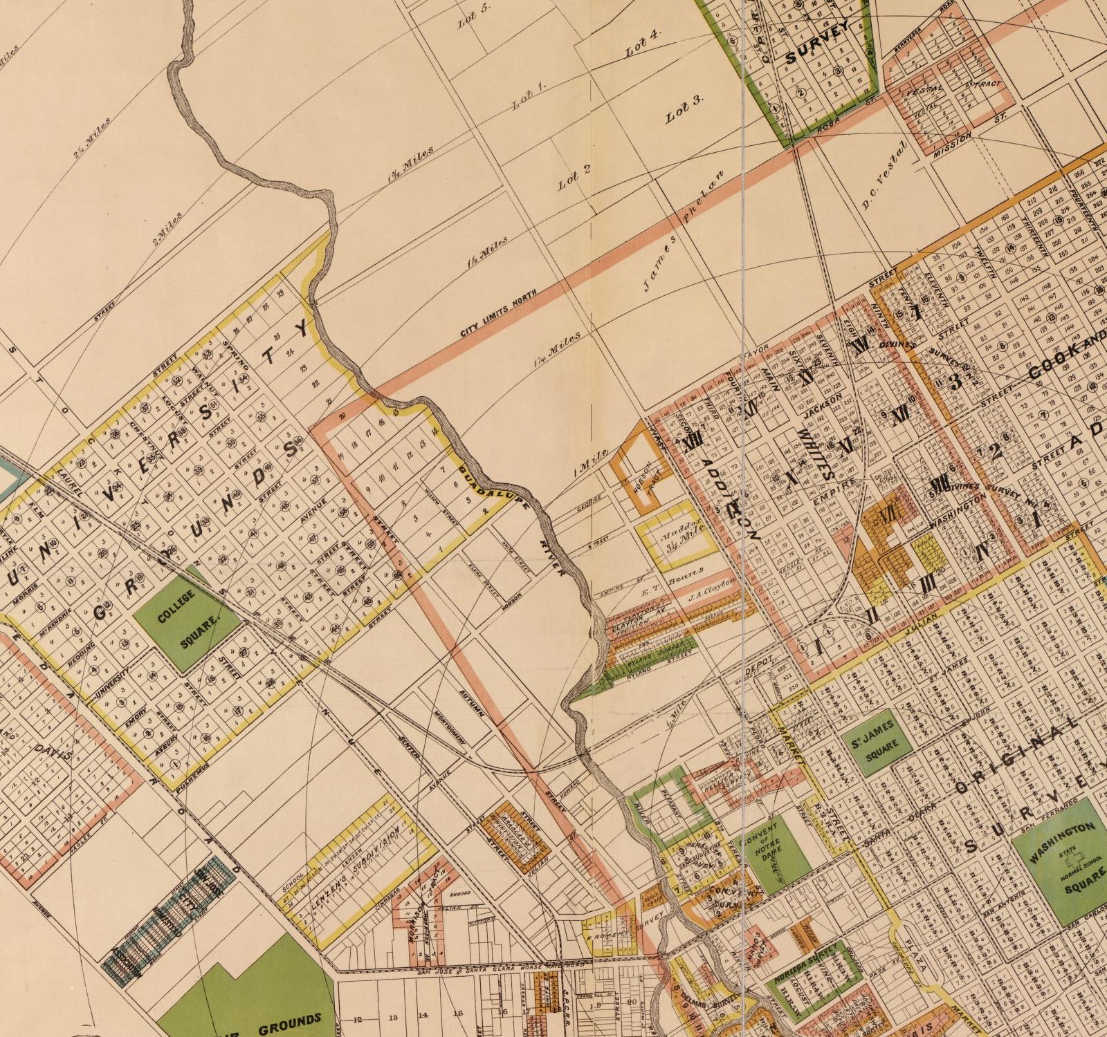 Detail from James A. Clayton's 1886 map of the city of San Jose.